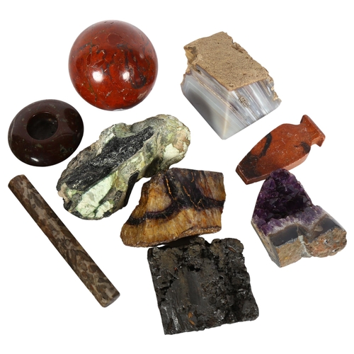 270 - A quantity of rocks and crystals, including serpentine and amethyst etc