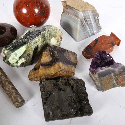 270 - A quantity of rocks and crystals, including serpentine and amethyst etc