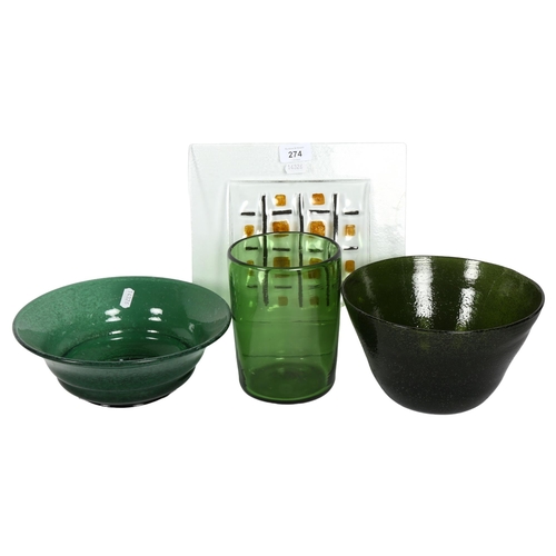 274 - A quantity of Art glass, including a Whitefriars green glass serving/fruit bowl etc (4)