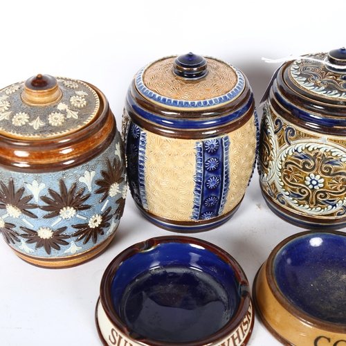 279 - ROYAL DOULTON - a group of Royal Doulton tobacco jars, and ceramic ashtrays, largest H12cm (6)