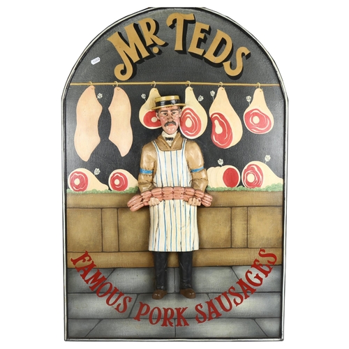 28 - A large carved and painted wood butcher's advertising sign 