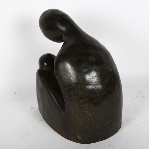 285 - A contemporary hardwood sculpture depicting a mother and child, H28cm