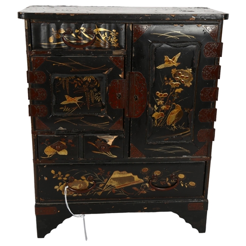 287 - A Chinese black lacquered table-top jewellery cabinet, H38cm