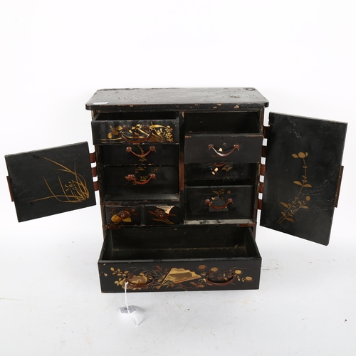 287 - A Chinese black lacquered table-top jewellery cabinet, H38cm