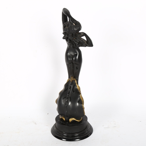 288 - A spelter figure on a base depicting a woman, nude standing in a shell, height including base 34cm