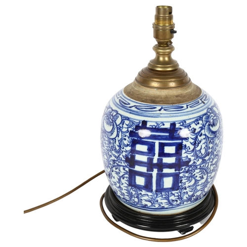 294 - A Chinese style blue and white desk lamp, H34cm