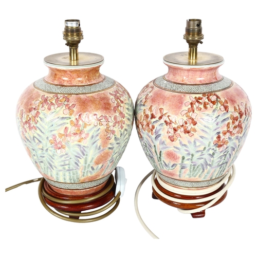 295 - A pair of modern ceramic desk lamps, with floral design, H32cm