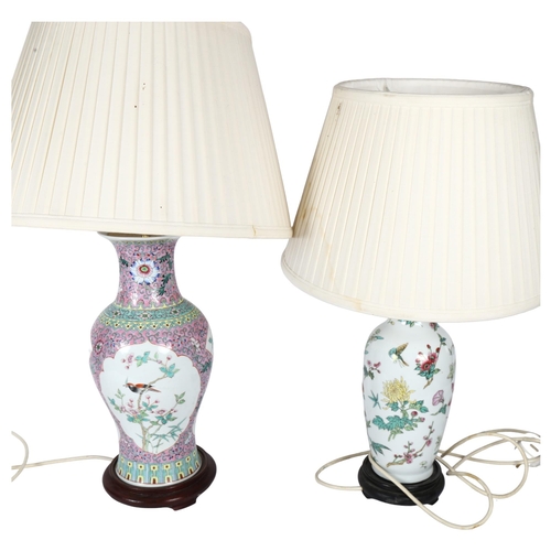 296 - A modern Chinese style baluster table lamp and shade, and 1 other, largest height including lamp sha... 