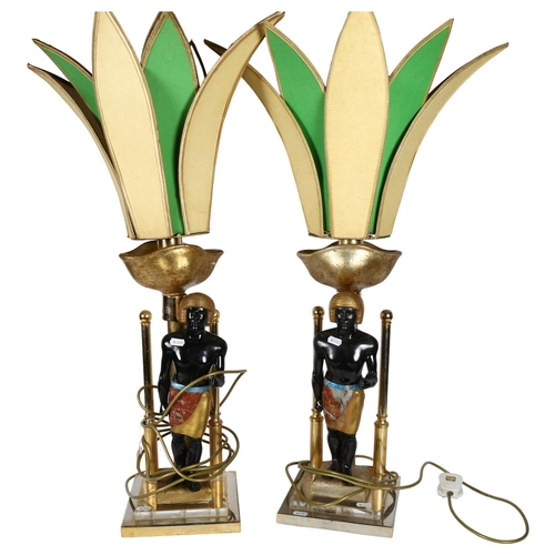 297 - A pair of Art Deco design Egyptian Revival lamps, H85cm (2)