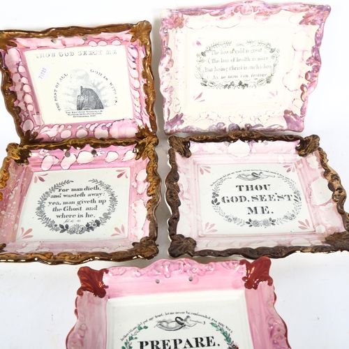 307 - A quantity of Victorian Sunderland lustre rectangular scripted verse dishes, including 