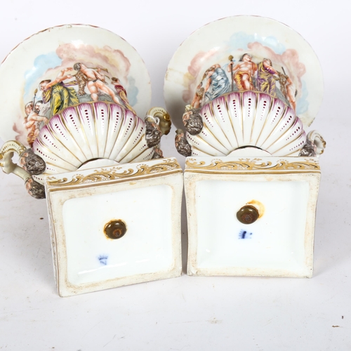 309 - A pair of early 20th century Naples vases on marble bases, H21cm