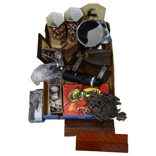 312 - A quantity of Vintage items, including various Vintage Bridge boards, and a French metal plaque with... 