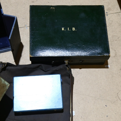 329 - A large Vintage vanity case, initials K.I.B., and various other Vintage boxes, including empty cutle... 