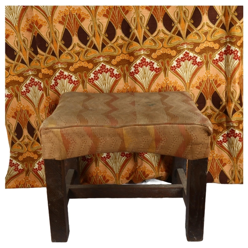 33 - A Liberty's upholstered oak footstool, on H-shaped stretcher, with label to the underside, and a qua... 