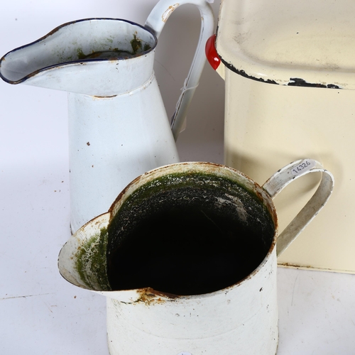 332 - A quantity of kitchenalia, including a Goodfellows metal bread bin and several milk jugs