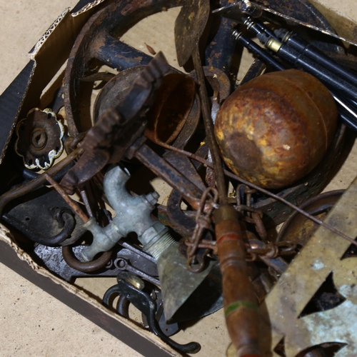 333 - A quantity of Vintage brass items, and a Vintage cast-iron wheel spoke etc