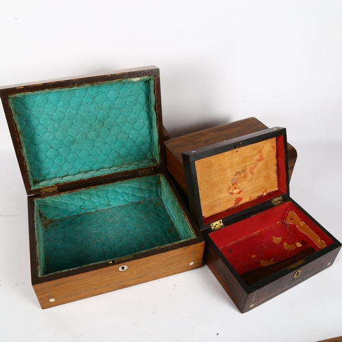 337 - 19th century rosewood box with inlaid mother-of-pearl, W22cm, an oak box, and 2 others (4)