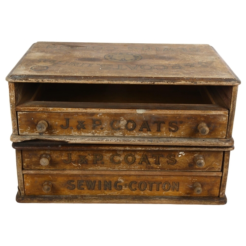 35 - J. & P. COATS. LTD - a pair of pine 2-drawer haberdashery chests, with gilded lettering (1 drawer mi... 