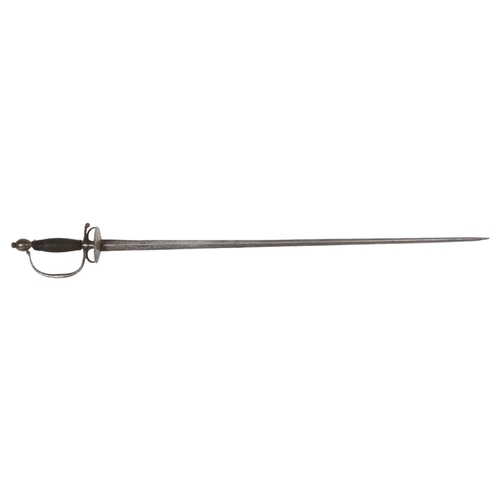 45 - An Antique sword with triangular blade and double-shell guard, and metal woven grip, no maker's mark... 