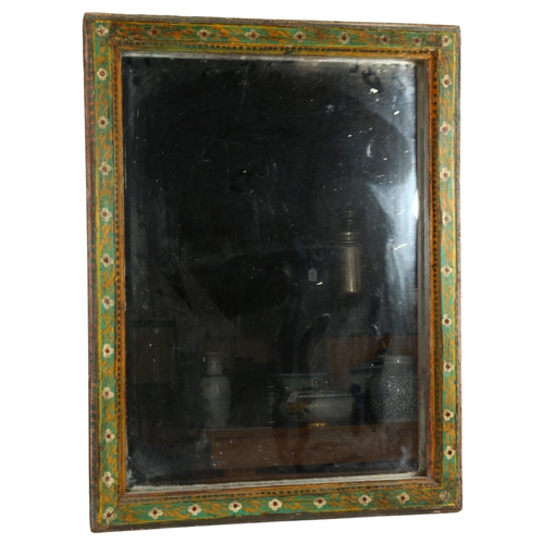 48 - An Antique style rectangular wall mirror, having a Folk Art style painted frame, 56 x 74cm overall