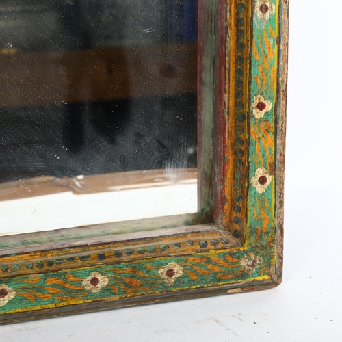 48 - An Antique style rectangular wall mirror, having a Folk Art style painted frame, 56 x 74cm overall