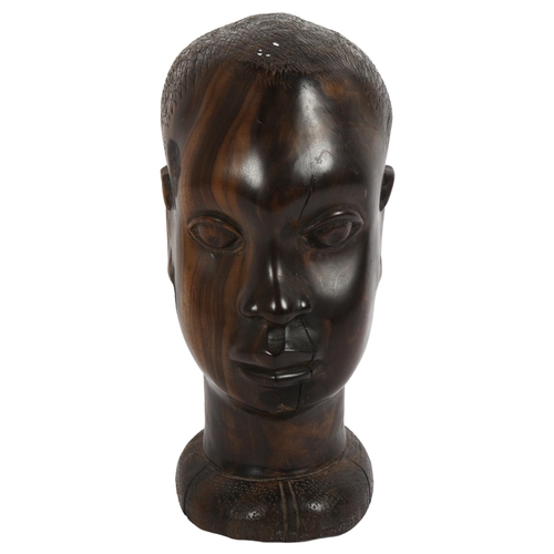 50 - A large African Tribal carved hardwood head, H30cm