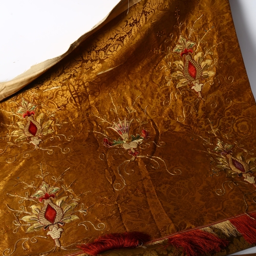 63 - A 19th century gold silk altar cloth, with gold and coloured embroidered floral decoration, with cen... 