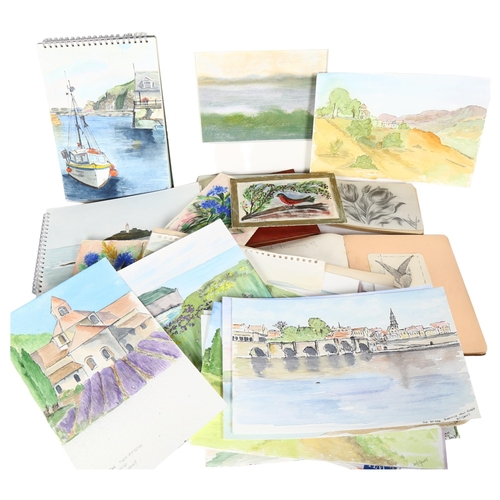 80 - An autograph album containing sketches, drawings and watercolours, various other watercolours all un... 