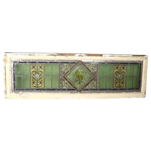 89 - A Victorian coloured leadlight window panel, framed, 37 x 120cm overall, glass panel 28 x 110cm appr... 