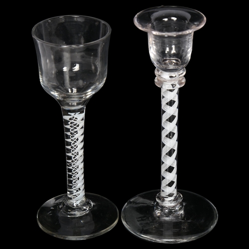 97 - 2 Georgian wine/liqueur glasses, 1 having a ribbon twist stem, H15cm, the other having a flared bowl... 