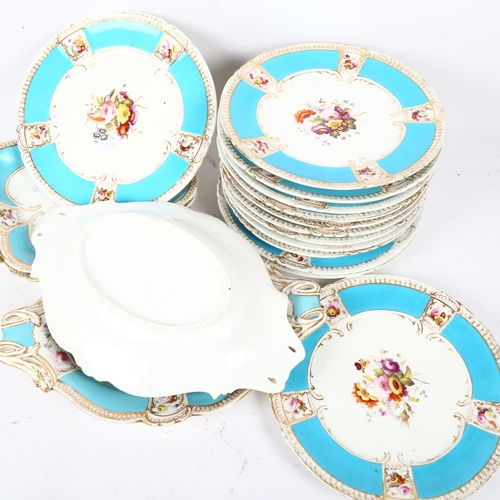 351 - A Victorian porcelain dessert service, comprising 2 pairs of comports and 13 plates, with painted fl... 