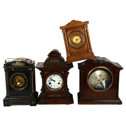 366 - A group of 4 wooden-cased mantel clocks, tallest 35cm