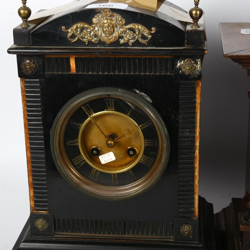 366 - A group of 4 wooden-cased mantel clocks, tallest 35cm