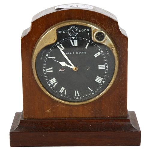 382 - A Vintage Jaeger of Paris dashboard 8-day clock converted to a mantel clock, with black dial and Rom... 