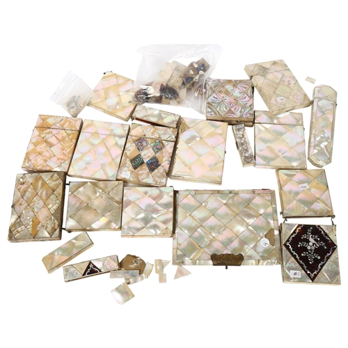 406 - A box of mother-of-pearl clad card cases, purse etc, all A/F