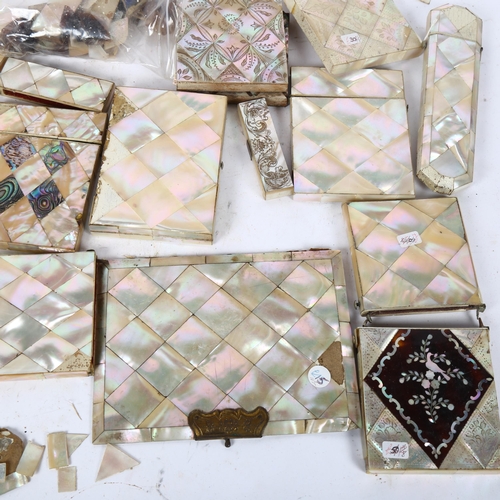 406 - A box of mother-of-pearl clad card cases, purse etc, all A/F