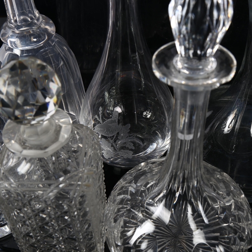 427 - A cut-glass mallet-shaped decanter and stopper, 30cm, and 7 other various cut-crystal and glass deca... 