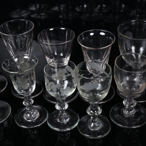 434 - A group of 12 Antique goblets, including an etched glass with grapevine decoration, H9cm