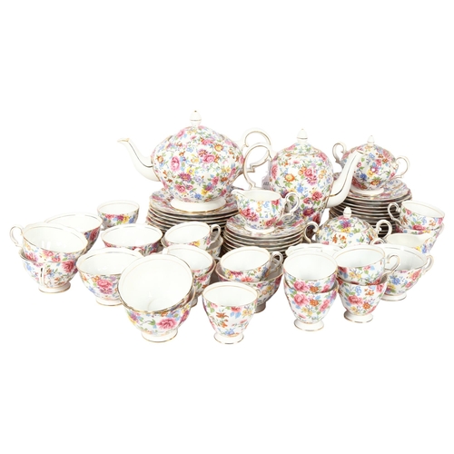 455 - Extensive Grosvenor china tea service and matching coffee set, with floral chintz design, including ... 