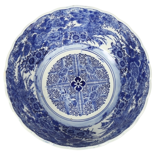 457 - A Japanese blue and white transfer printed fruit bowl, diameter 30cm