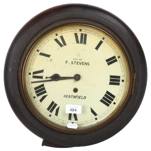 484 - A pine-cased 8-day wall clock, by F Stevens of Heathfield (no key or pendulum), dial diameter 27cm