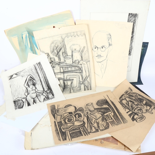 486 - Folder of kitchen sink drawings, various artists including Wilfred Avery (11)