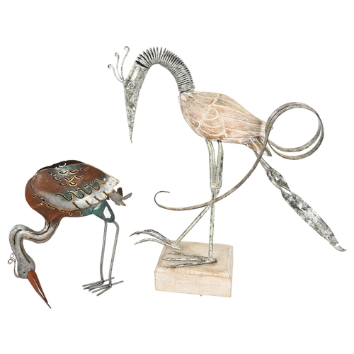 491 - 2 modern sculptures made from wood and metal, sculptures are of birds, a flamingo and a heron, large... 