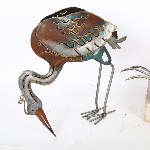 491 - 2 modern sculptures made from wood and metal, sculptures are of birds, a flamingo and a heron, large... 