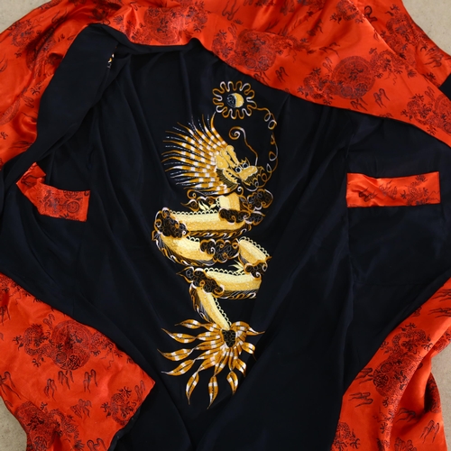 533 - A dark red silk Kimono, with embroidered dragon and mythical creature design, made in Vietnam, no si... 