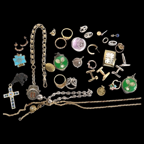 856 - Various costume jewellery, to include a micro-mosaic cross, a glass ball pendant, fobs etc