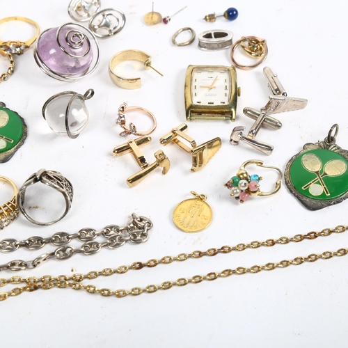 856 - Various costume jewellery, to include a micro-mosaic cross, a glass ball pendant, fobs etc