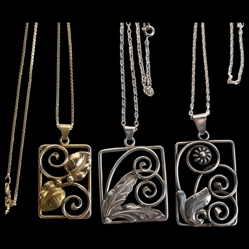 858 - 3 Danish silver and silver-gilt pendant necklaces, including 1 by Hugo Gruv