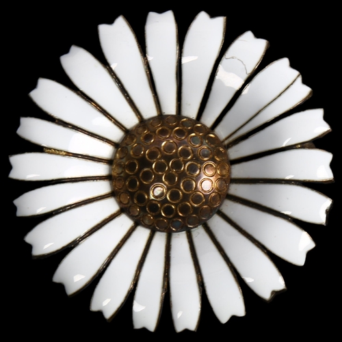 863 - ANTON MICHELSEN - a large Danish vermeil and white enamel sterling silver daisy pattern brooch