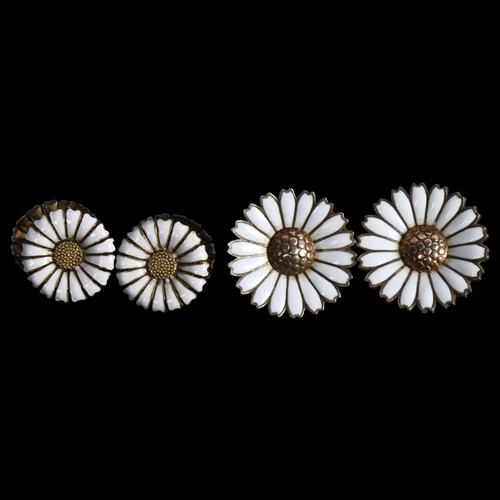 864 - VIGGO PEDERSEN - a of silver-gilt and white enamel daisy pattern clip-on earrings, and a similar pai... 